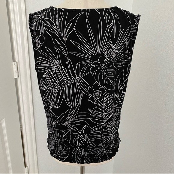 Ellen Tracy Floral Abstract Black White Pattern Sleeveless Rouche Sexy Size S - Picture 2 of 11